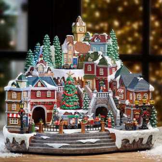 Animated Winter Train Village with LED Lights and Music